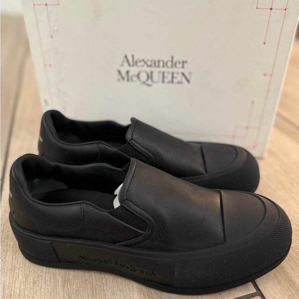 Alexander McQueen Men's Black Leather slip on sneakers (Vans Style) BRAND NEW
